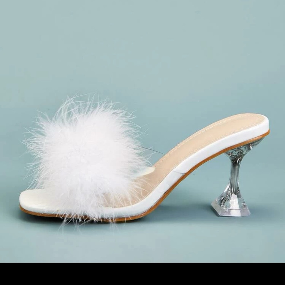Fluffy white heels